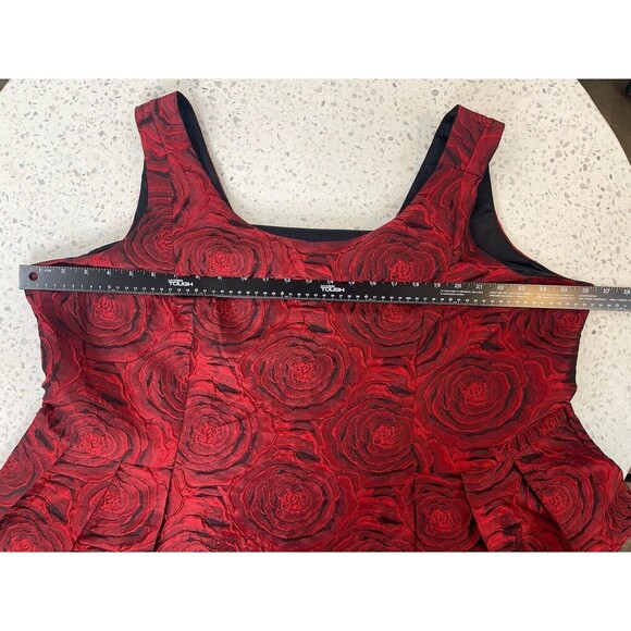 Red Womens 24W Midi Dress Rose Embossed Cocktail Holidays Luxe Carmen Marc Valvo - Picture 8 of 11